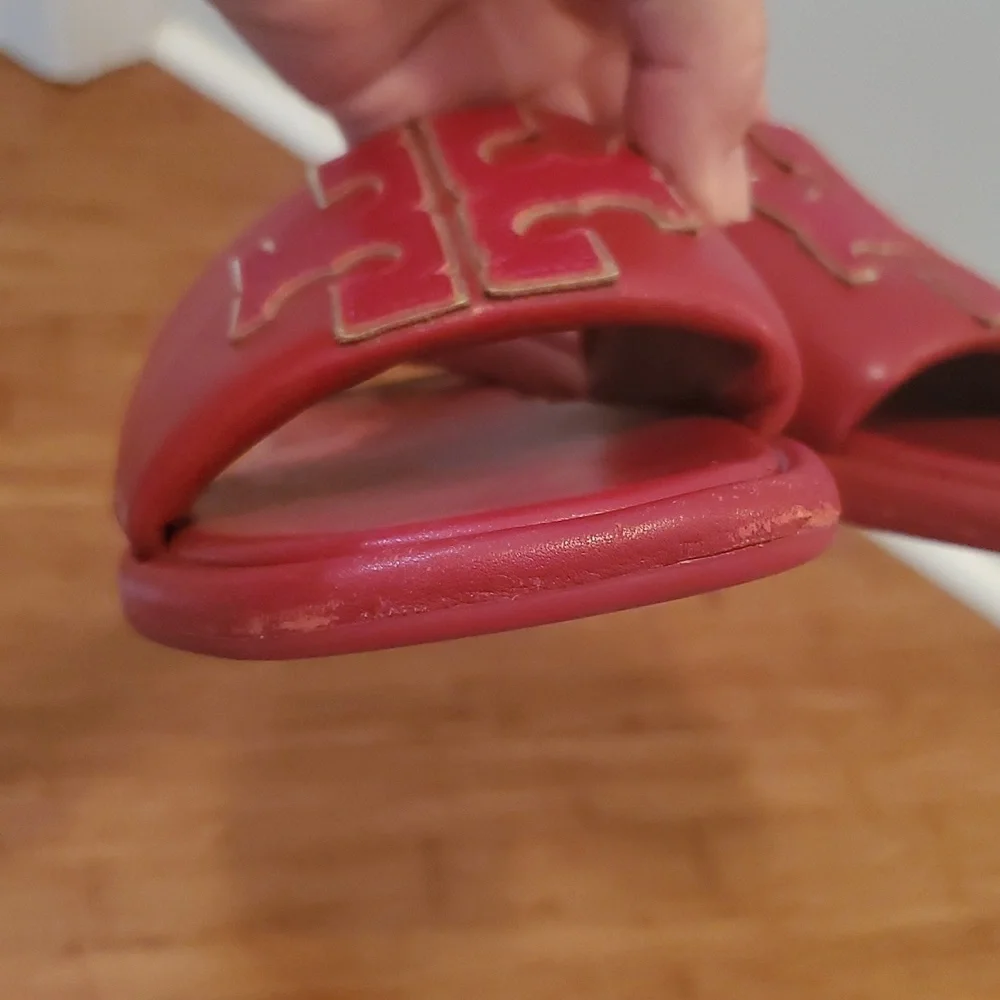 Tory Burch Red Slide Sandals with Gold Logo